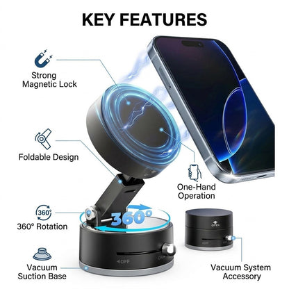 Foldable Vacuum Magnetic Car Phone Holder 360 Rotatable