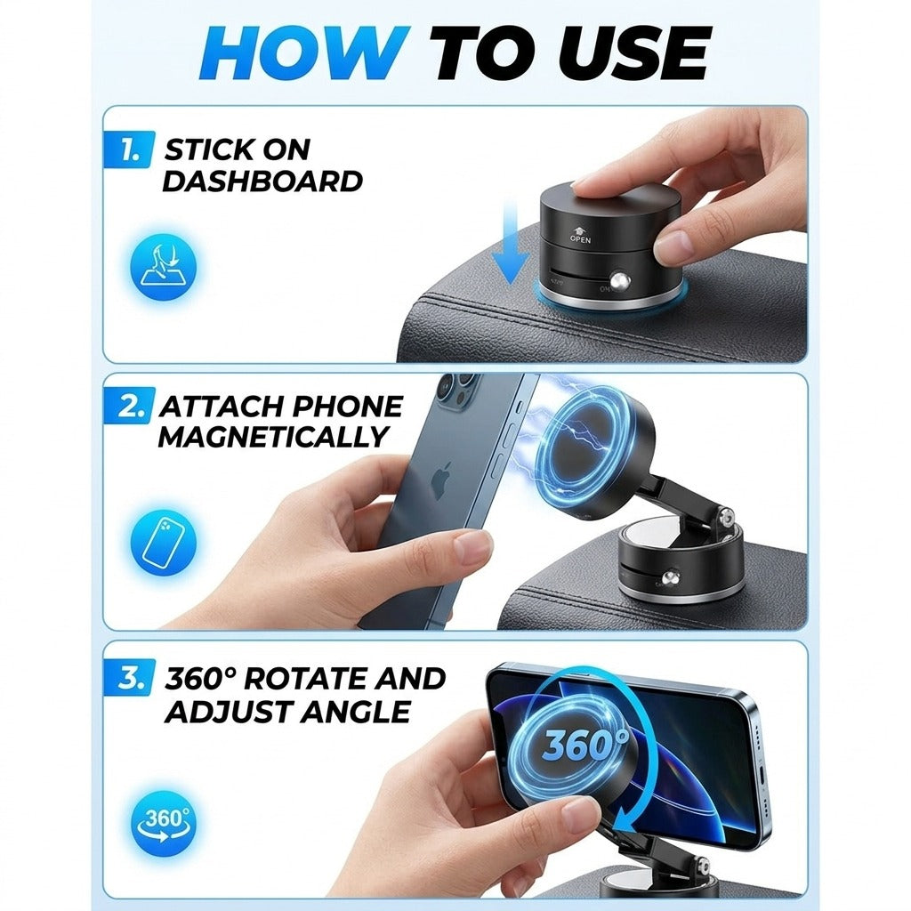 Foldable Vacuum Magnetic Car Phone Holder 360 Rotatable